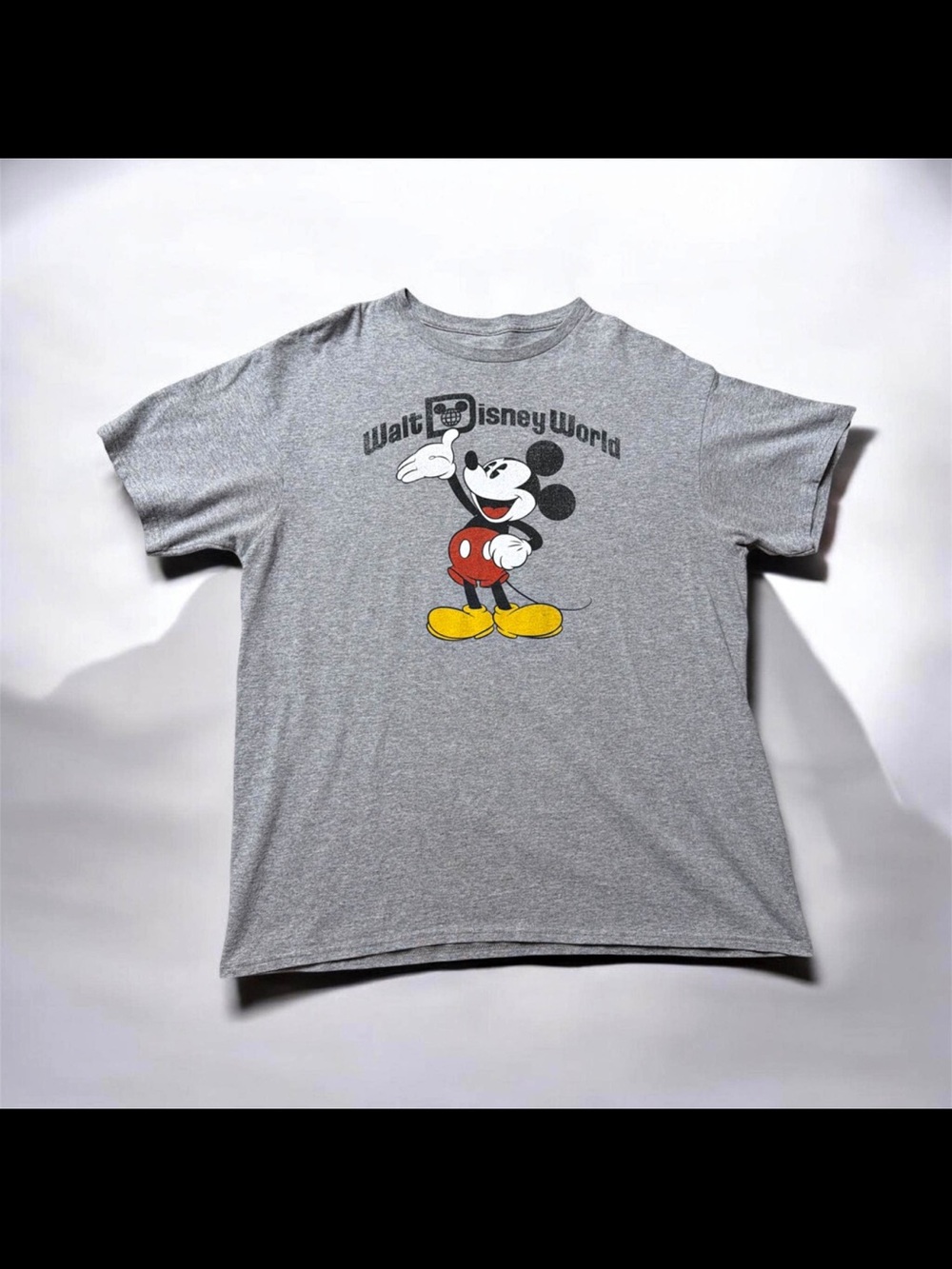 Disney Gray Mickey Mouse Tee with Red Shorts and Yellow Shoes